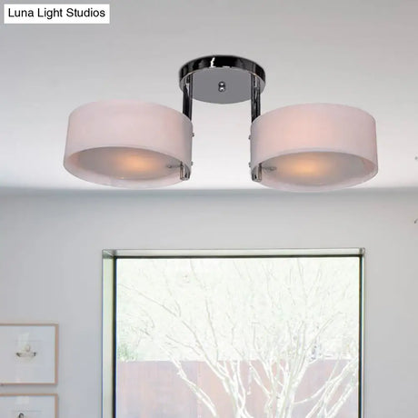 Semi Flush Ceiling Light Fixture - Stunning Drum Acrylic Shade 1/2/3 Lights Modern Silver Design