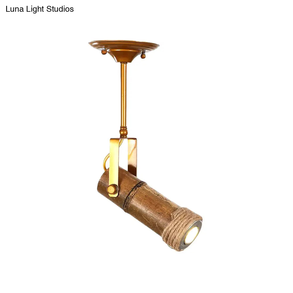 Semi Flush Lodge Light: Stylish Wood Metal And Bamboo Adjustable Ceiling Fixture For Restaurants -