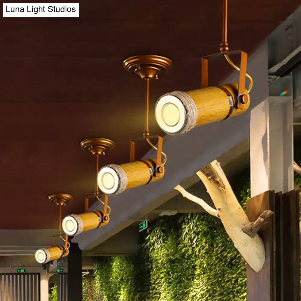Semi Flush Lodge Light: Stylish Wood Metal And Bamboo Adjustable Ceiling Fixture For Restaurants -