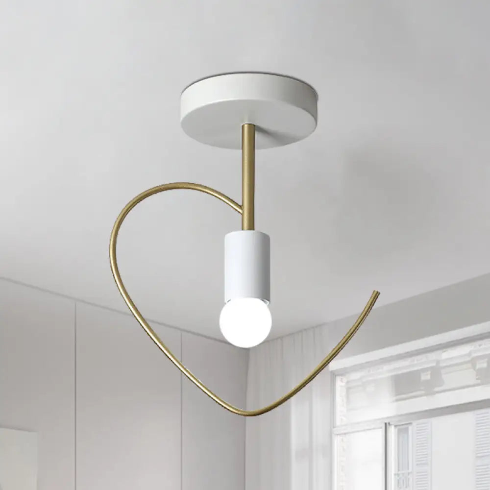 Semi Flush Macaron Iron Ceiling Light With Star/Loving Heart Frame - 1 - Light Grey/White/Green