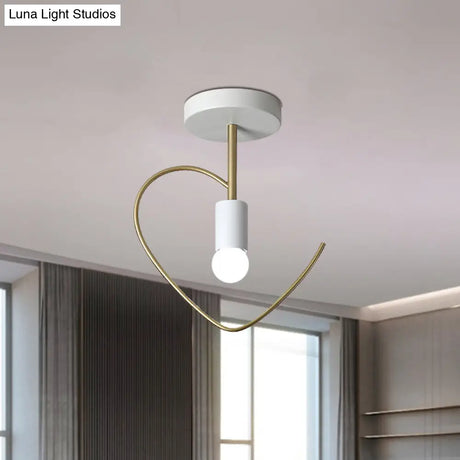 Semi Flush Macaron Iron Ceiling Light With Star/Loving Heart Frame - 1 - Light Grey/White/Green