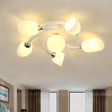 Semi Flush Modern White Spiral 6/8 Light For Living Room With Tulip Opal Glass Shade 6 /