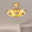 Semi-Flush Mount Colonial Bedroom Light Fixture - 4 Bulbs Frosted Glass Brass Finish Close To