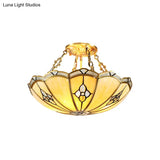 Semi-Flush Mount Colonial Bedroom Light Fixture - 4 Bulbs Frosted Glass Brass Finish Close To