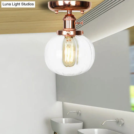 Semi Flush Mount Industrial Ceiling Light Fixture With Globe/Wide Flare/Diamond Design And