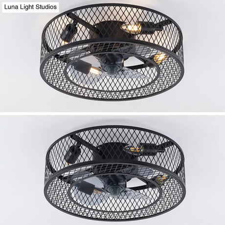 Semi Flush Mount Metal Ceiling Light Fixture - Industrial Style Cage Drum For Bedroom
