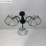 Semi Flush Mount Stained Glass Ceiling Light Fixture With 3 Domed Retro Style Heads -