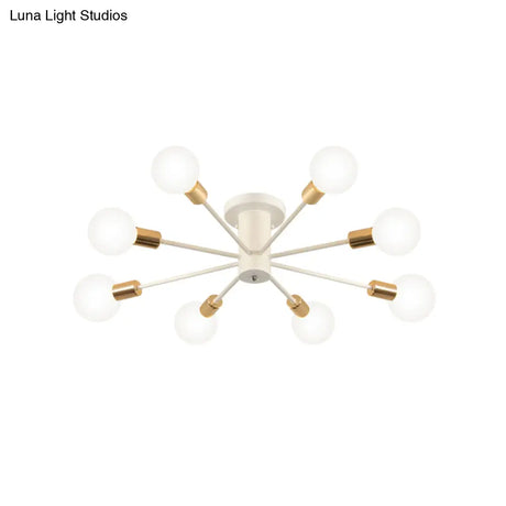 Semi Flush Mount Vintage Ceiling Light Fixture 6/8 Heads Black/White Metallic For Kitchen