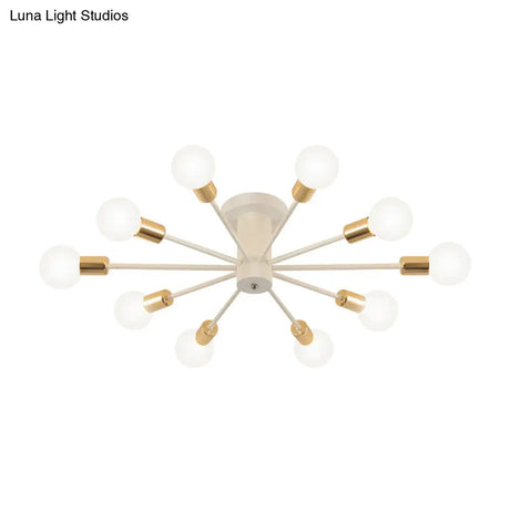 Semi Flush Mount Vintage Ceiling Light Fixture 6/8 Heads Black/White Metallic For Kitchen