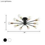Semi Flush Mount Vintage Ceiling Light Fixture 6/8 Heads Black/White Metallic For Kitchen
