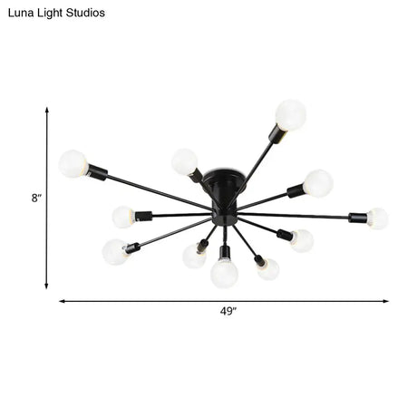 Semi Flush Mount Vintage Ceiling Light Fixture 6/8 Heads Black/White Metallic For Kitchen