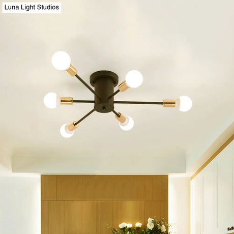 Semi Flush Mount Vintage Ceiling Light Fixture 6/8 Heads Black/White Metallic For Kitchen