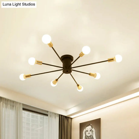 Semi Flush Mount Vintage Ceiling Light Fixture 6/8 Heads Black/White Metallic For Kitchen