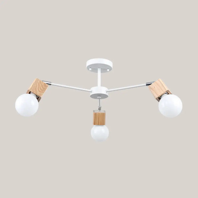 Semi-Flush Open Bulb Ceiling Light With Square Loft Style Design - 3/5 Heads Wood Metallic Mount