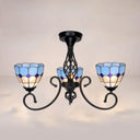 Semi Flush Tiffany Lighting With Curved Arm - Choose From 3 5 Or 6 Lights Stained Glass In White