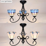 Semi Flush Tiffany Lighting With Curved Arm - Choose From 3 5 Or 6 Lights Stained Glass In White