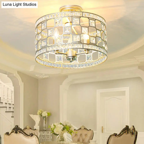 Semi Flush Traditional Clear Glass Ceiling Mounted Light With 3 Bulbs - Silver/Gold Finish Ideal
