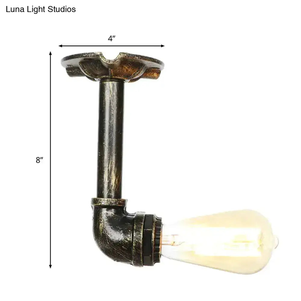 Semi Flush Vintage Aged Brass/Silver/Bronze Angle Pipe Ceiling Mount Light Fixture - 1