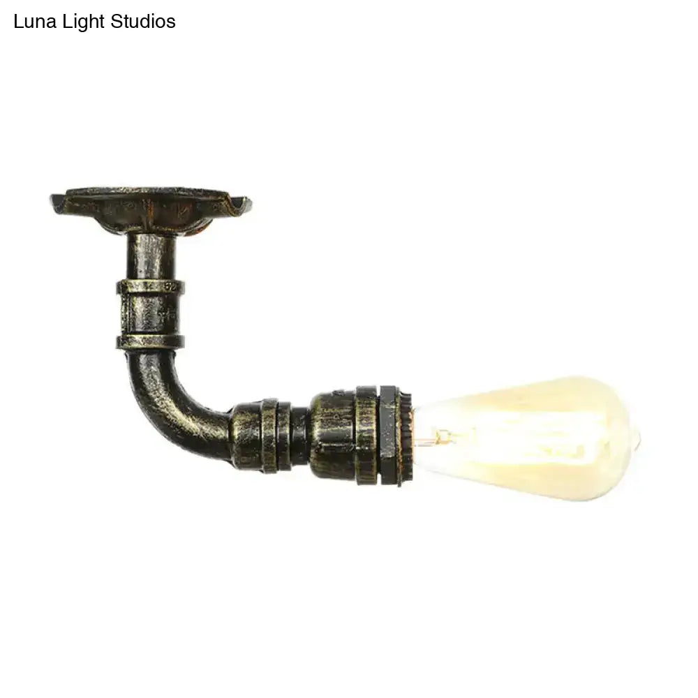 Semi Flush Vintage Aged Brass/Silver/Bronze Angle Pipe Ceiling Mount Light Fixture - 1