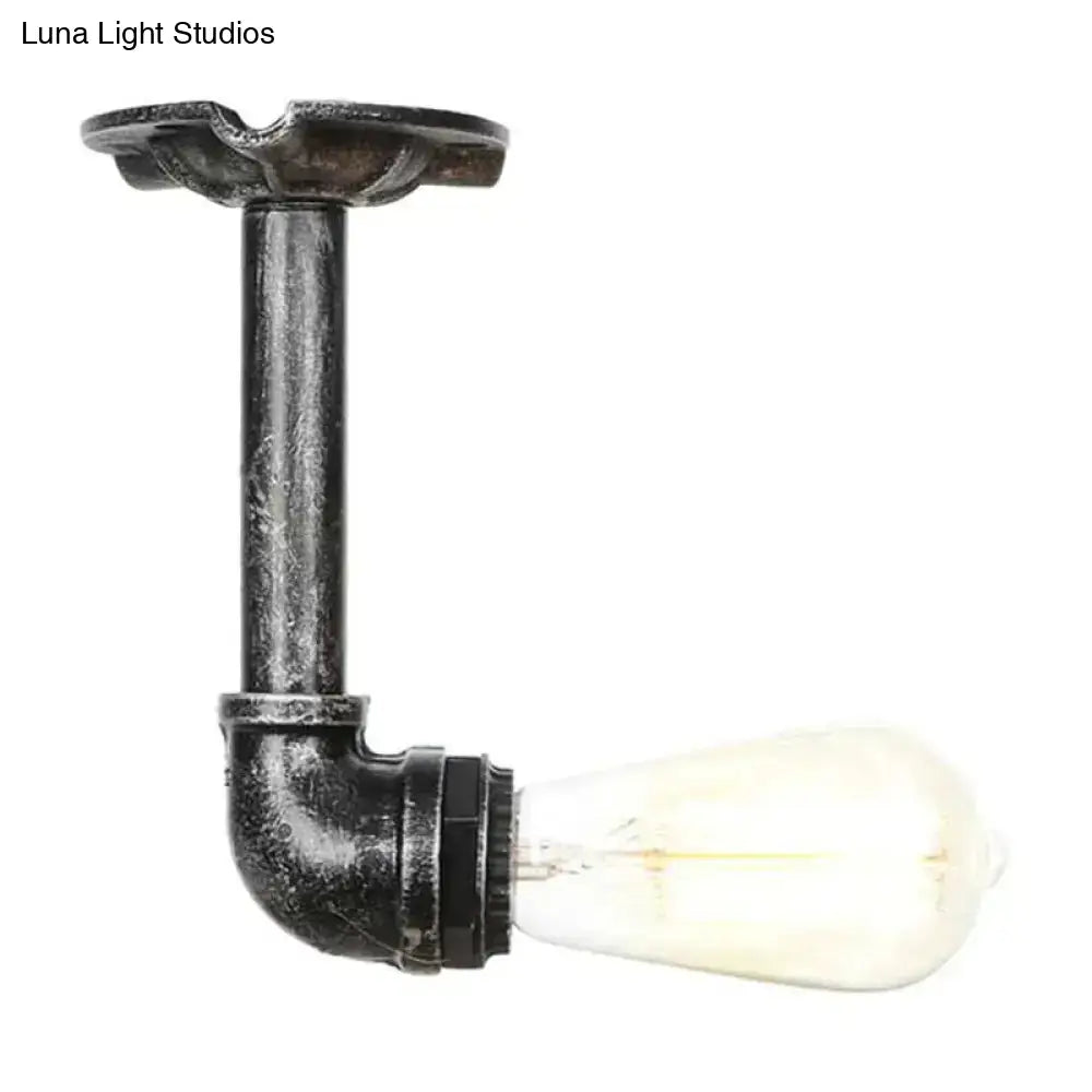 Semi Flush Vintage Aged Brass/Silver/Bronze Angle Pipe Ceiling Mount Light Fixture - 1