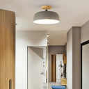 Semi-Flushmount Ceiling Light: 1-Light Gray W/ White Pink & Green Drum Lampshade - Simple Stylish