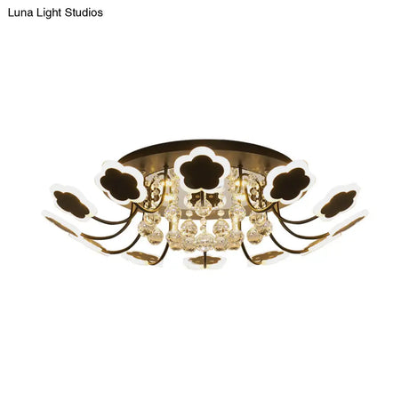 Semi - Mount Petal - Shaped Acrylic Led Ceiling Lamp With Crystal Draping - Black/White 23’/27’