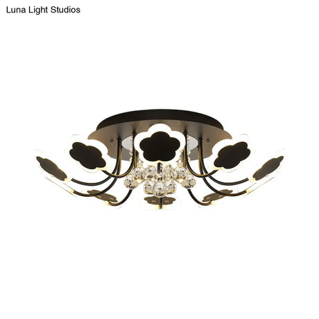 Semi - Mount Petal - Shaped Acrylic Led Ceiling Lamp With Crystal Draping - Black/White 23’/27’