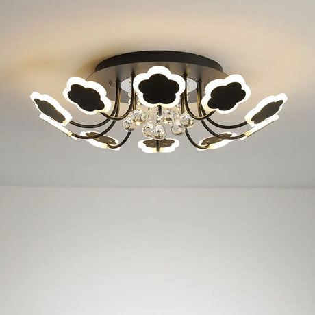 Semi - Mount Petal - Shaped Acrylic Led Ceiling Lamp With Crystal Draping - Black/White 23’/27’