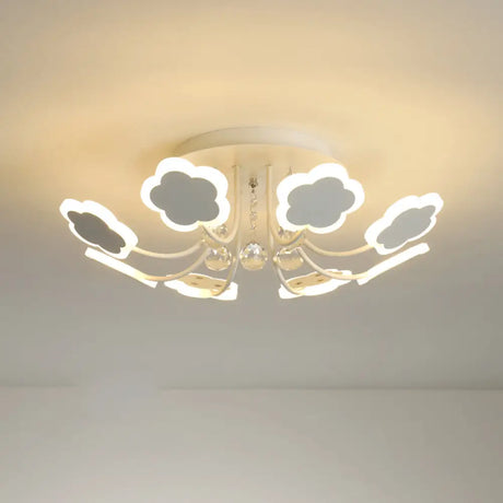 Semi - Mount Petal - Shaped Acrylic Led Ceiling Lamp With Crystal Draping - Black/White 23’/27’