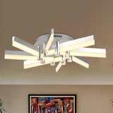 Semi - Mount Sputnik Ceiling Light With Acrylic Shade & Modern Silver Finish - Ideal For Indoor