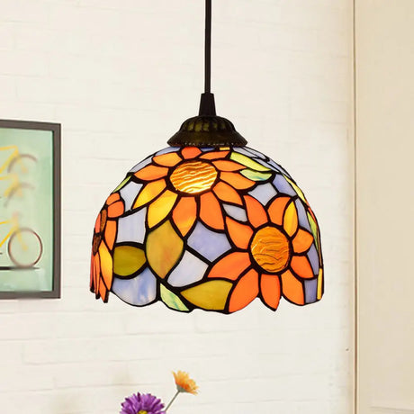 Shaded Tiffany Glass Pendant Light - Elegant 1-Bulb Suspension Fixture For Corridor Golden
