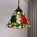 Shaded Tiffany Glass Pendant Light - Elegant 1-Bulb Suspension Fixture For Corridor Red