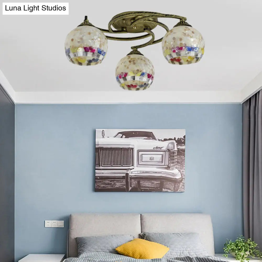 Shell Globe Semi Flush Ceiling Light - Mediterranean Style White/Colorful Lighting Fixture For