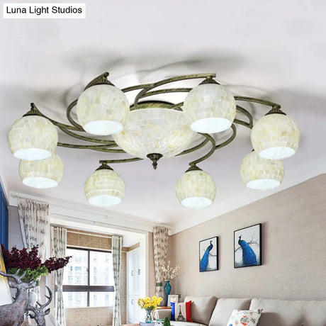Shell Globe Semi Flush Ceiling Light - Mediterranean Style White/Colorful Lighting Fixture For
