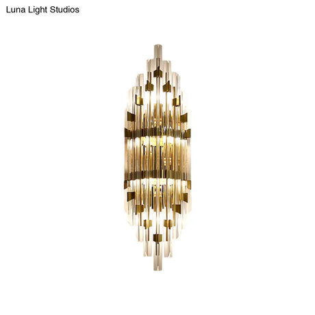 Shield Crystal Rod Wall Sconce - Gold 3-Light Fixture For Living Room