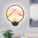 Silk Flush Wall Mural Sconce: Circle Design Led Mounted Lighting Fixture In Asia Fabric White/Beige