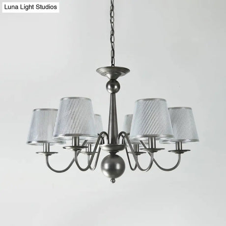 Silver/Blue/White Metal Hanging Light With Curving Arm - Rustic Pendant Chandelier (6 Lights) And