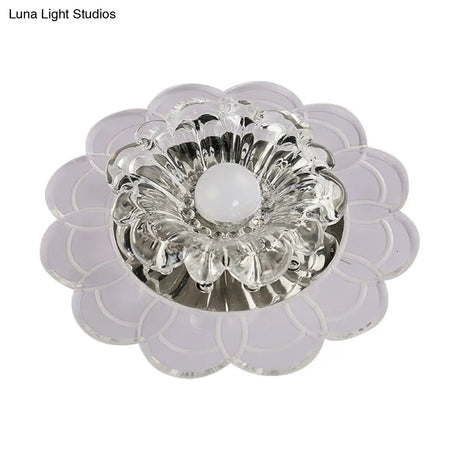 Silver Flush Mount Led Ceiling Light Fixture With Clear Crystal Flower Design - Warm/Multi Color