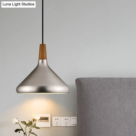 Silver Industrial Cone Ceiling Pendant Light - 1-Light Aluminum Suspension Lamp 7’/10.5’/16’ Wide
