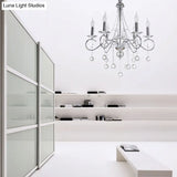 Silver Metal Chandelier With Crystal Ball Décor - 6 Heads Traditional Candle-Style Lighting For