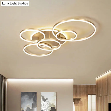 Simple 2 - Tier Gold Flush Mount Ceiling Light With Metal Frame - 2/3/5 Lights Warm/White Ideal For