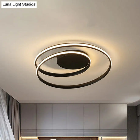 Simple Acrylic Led Loop Ceiling Lamp In Black/White - 18’/23.5’ Wide Flush Light Fixture With