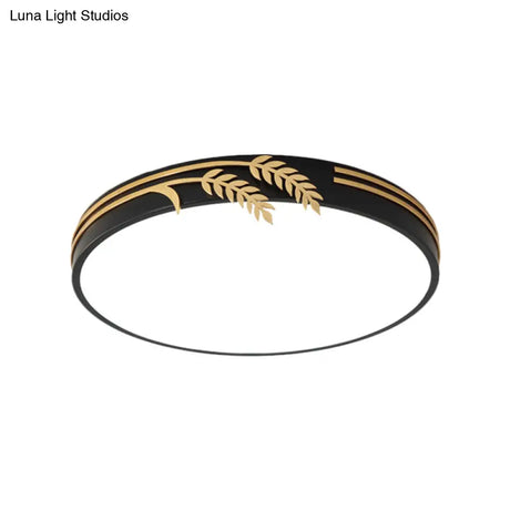 Simple Black Led Round Ceiling Light With Wheat Deco - Warm/White 16/19.5 Wide