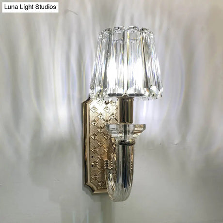 Simple Clear Crystal Tapered Cone Sconce Light Fixture - Elegant 1-Bulb Wall Lighting Idea For