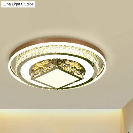 Simple Crystal Flush Mount Lamp: Led Ceiling Fixture In White