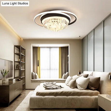Simple Crystal Led Circular Living Room Flush Light - 18’/23.5’/31.5’ W White Light/Remote