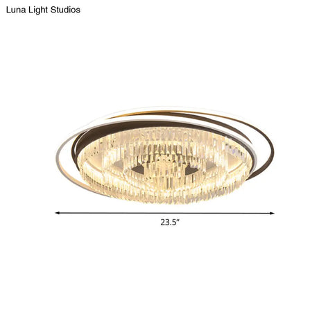 Simple Crystal Led Circular Living Room Flush Light - 18’/23.5’/31.5’ W White Light/Remote