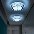 Simple Drum Clear Crystal Flush Mount Lighting With 5 Lights – White Acrylic Shade For Corridor
