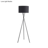 Simple Fabric Drum Shade Floor Reading Lamp With Tripod Stand - White/Black 1 Light