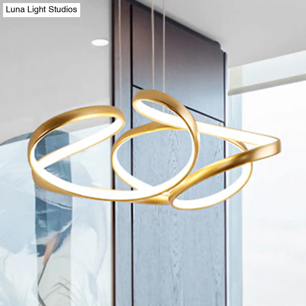 Simple Gold/Coffee Wave Acrylic Chandelier Led Hanging Lamp Ideal For Dining Room 14’’/19.5’’ Wide